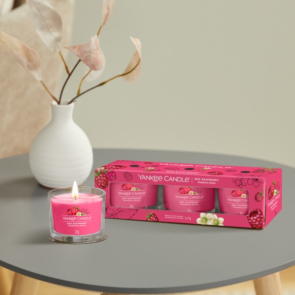 Red Raspberry - 3 Votivkerzen im Glas von Yankee Candle