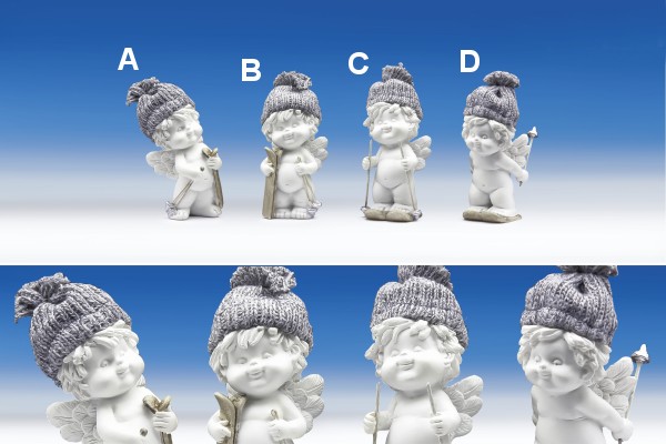 Winterengel mit Wollmütze auf Ski weiss-grau H8cm von IGOR