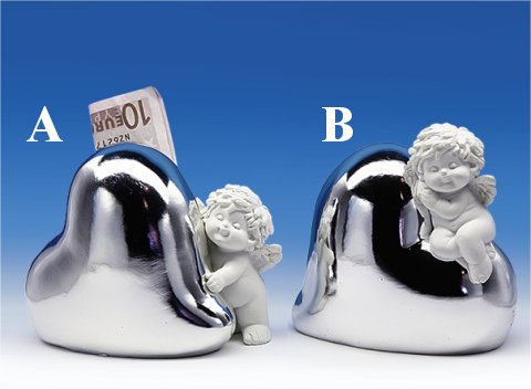 mit Herz-Spardose weiss-silber H8-9 B9,5cm von IGOR