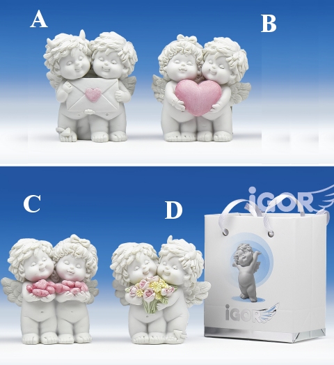 Engelspaar mit OLGA in Papiertüte weiss-rosé H6 B5,5cm von IGOR