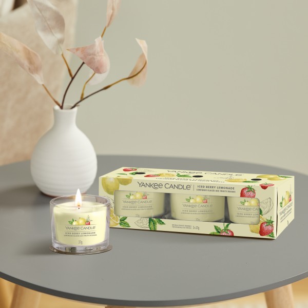 Iced Berry Lemonade - 3 Votivkerzen im Glas von Yankee Candle