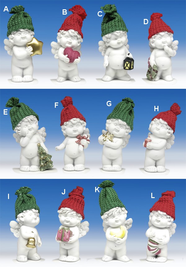 Weihnachtsengel mit Wollmütze weiss-rot/grün H8cm von IGOR