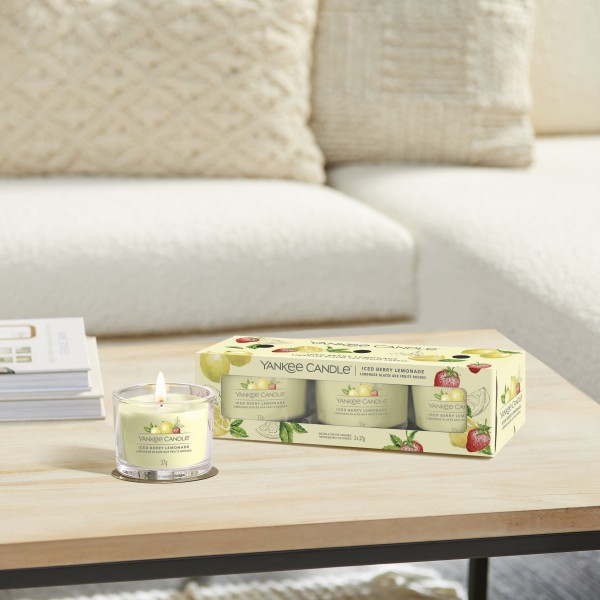 Iced Berry Lemonade - 3 Votivkerzen im Glas von Yankee Candle