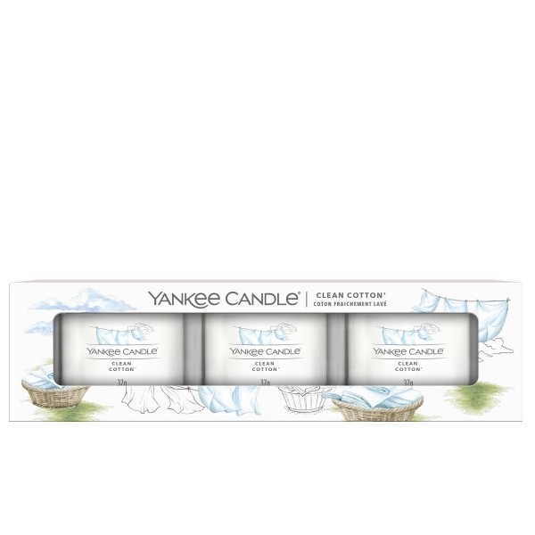 Clean Cotton - 3 Votivkerzen im Glas von Yankee Candle