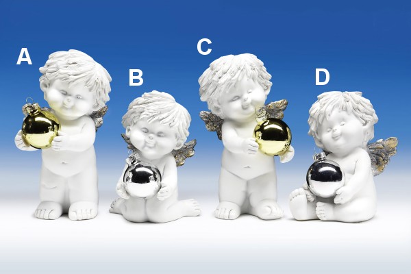 Weihnachtsengel mit Glas-Kugel weiß-gold/silber H13/17cm von IGOR