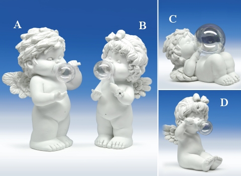 Engel IGOR/OLGA mit Glas-Seifenblase weiss H13-24 L22cm von IGOR