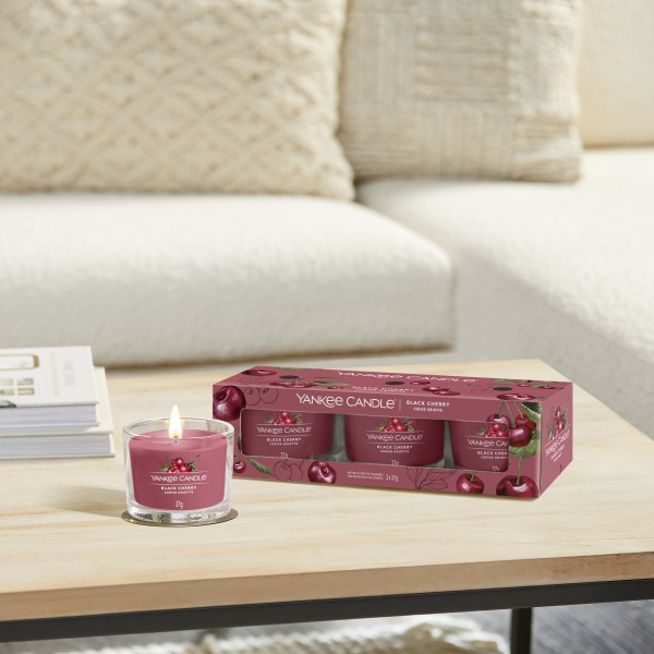 Black Cherry - 3 Votivkerzen im Glas von Yankee Candle