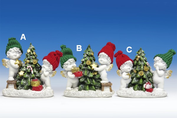 Weihnachtsengel & OLGA mit Christbaum weiss-rot/grün H10 B11cm von IGOR