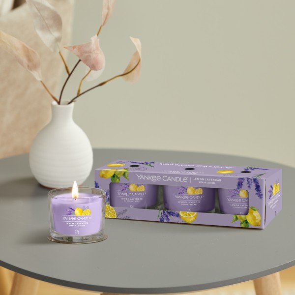 Lemon Lavender - 3 Votivkerzen im Glas von Yankee Candle