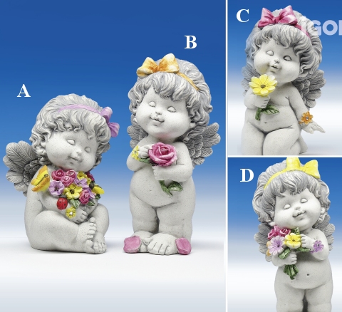 Engel OLGA mit Blumen stony-grey H19-22cm von IGOR