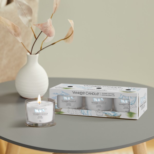 Clean Cotton - 3 Votivkerzen im Glas von Yankee Candle