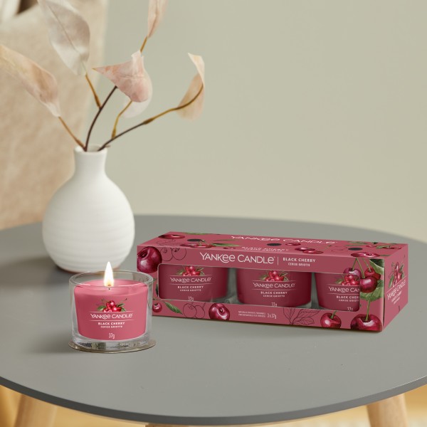 Black Cherry - 3 Votivkerzen im Glas von Yankee Candle