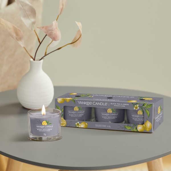 Black Tea & Lemon - 3 Votivkerzen im Glas von Yankee Candle