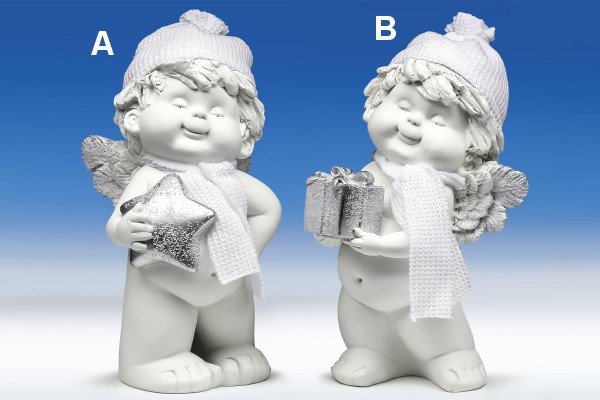 Winterengel mit Wollmütze weiss-silber H20/24cm von IGOR