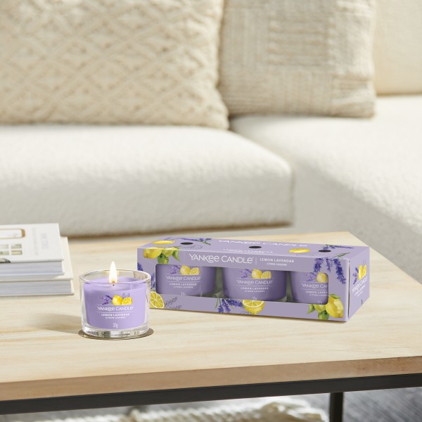 Lemon Lavender - 3 Votivkerzen im Glas von Yankee Candle