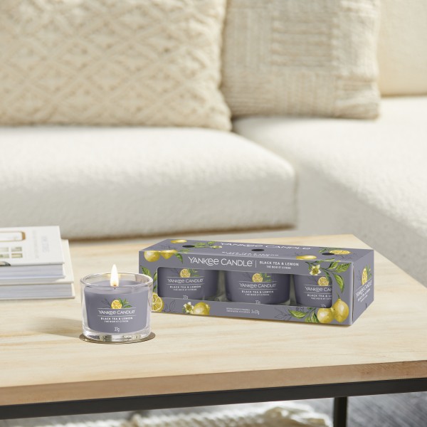 Black Tea & Lemon - 3 Votivkerzen im Glas von Yankee Candle