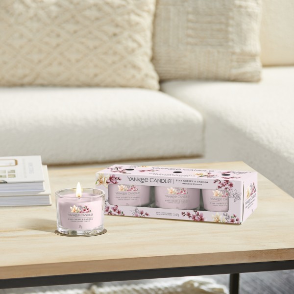 Pink Cherry Vanilla - 3 Votivkerzen im Glas von Yankee Candle