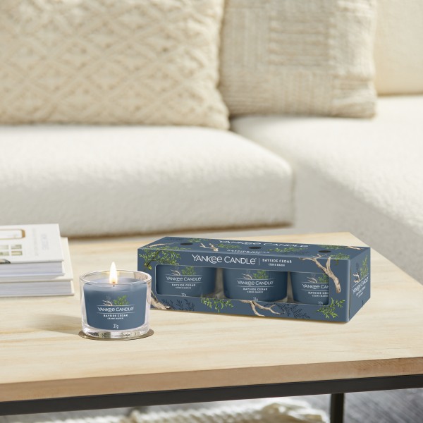Bayside Cedar - 3 Votivkerzen im Glas von Yankee Candle