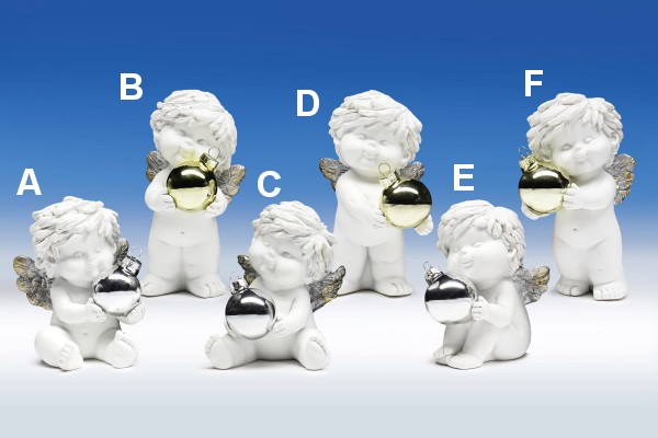 Weihnachtsengel mit Glas-Kugel weiß-gold/silber H10/12cm von IGOR