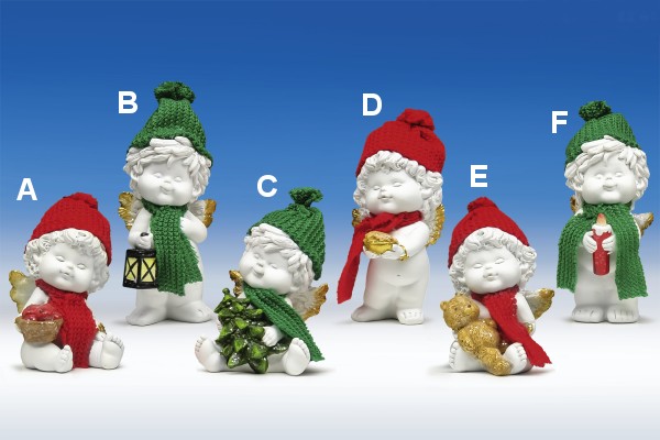 Weihnachtsengel mit Wollmütze weiss-rot/grün H10/13cm von IGOR