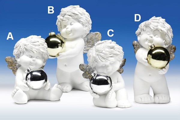 Weihnachtsengel mit Glas-Kugel weiß-gold/silber H18/23cm von IGOR