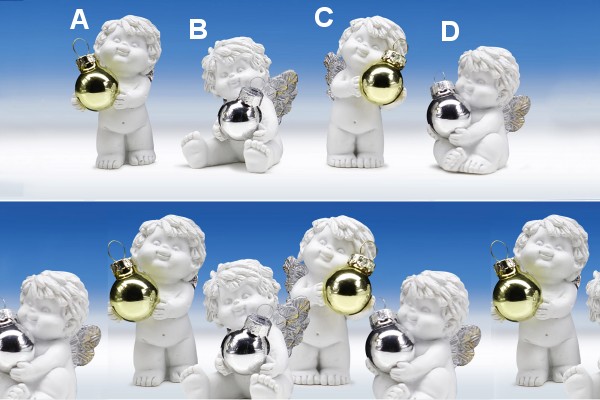 Weihnachtsengel mit Glas-Kugel weiß-gold/silber H5,5/7cm von IGOR