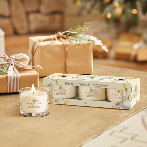 Twinkling Lights - 3 Votivkerzen im Glas von Yankee Candle